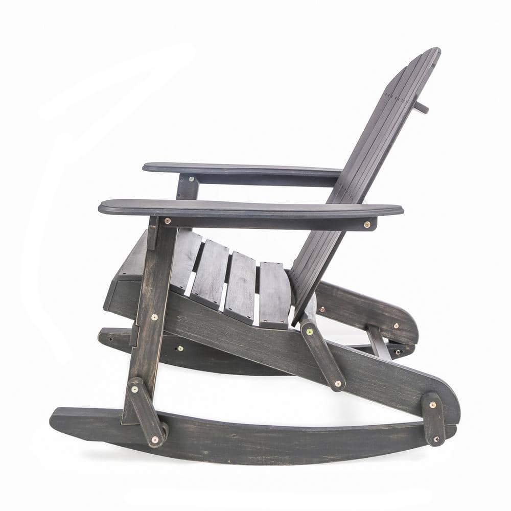 Dark Grey Acacia Wood Adirondack Rocking Chair with Arms