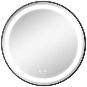 27.5 in. W x 27.5 in. H Round Aluminum Alloy Framed LED Wall-Mounted Bathroom Vanity Mirror in Black