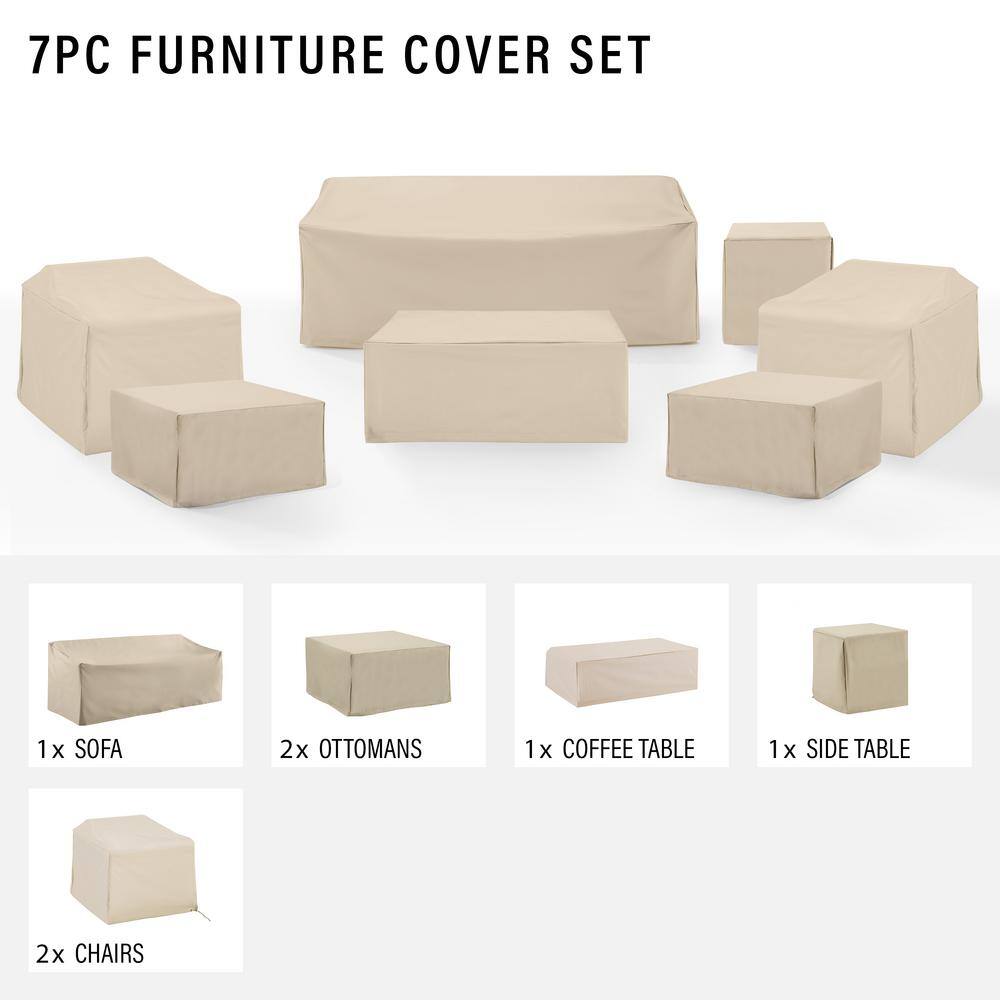 Tan Heavy-Duty Vinyl 7-Piece Outdoor Furniture Cover Set
