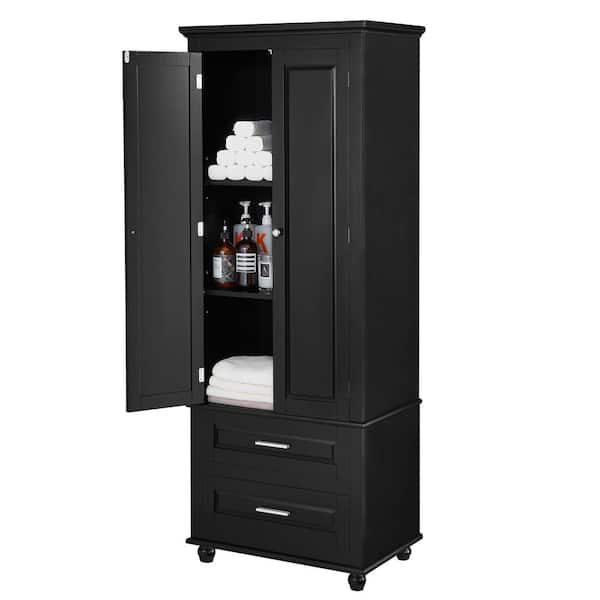 IDEAGLE Black 63 in. H Tall Storage Cabinet with Two Drawers