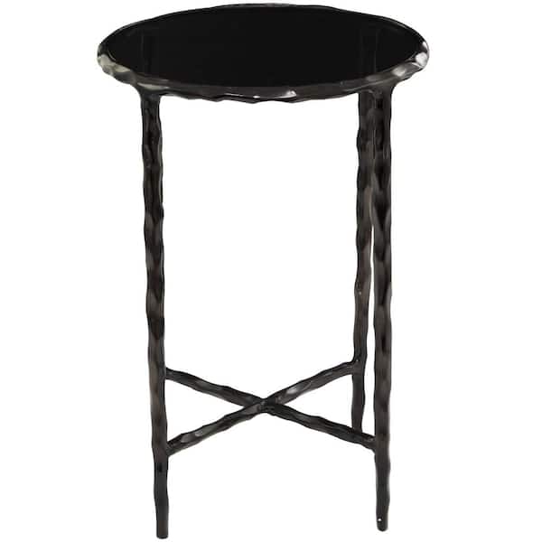 Litton Lane 15 in. Black Large Round Glass End Accent Table with Shaded