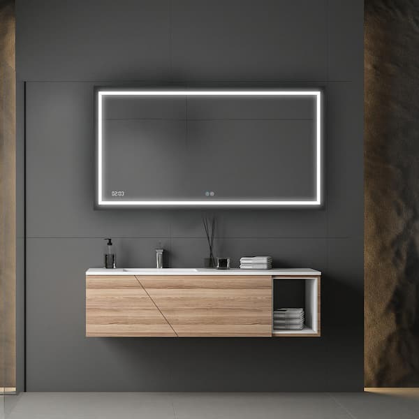Daytona 72.00 in. W x 36.00 in. H Frameless Rectangular LED Light Bathroom Vanity Mirror in Clear