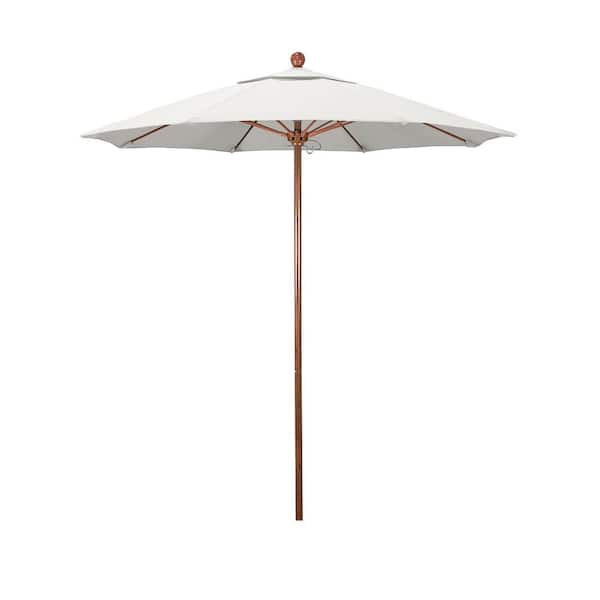 California Umbrella 7.5 ft. Woodgrain Aluminum Commercial Market Patio Umbrella Fiberglass Ribs and Push Lift in Natural Sunbrella