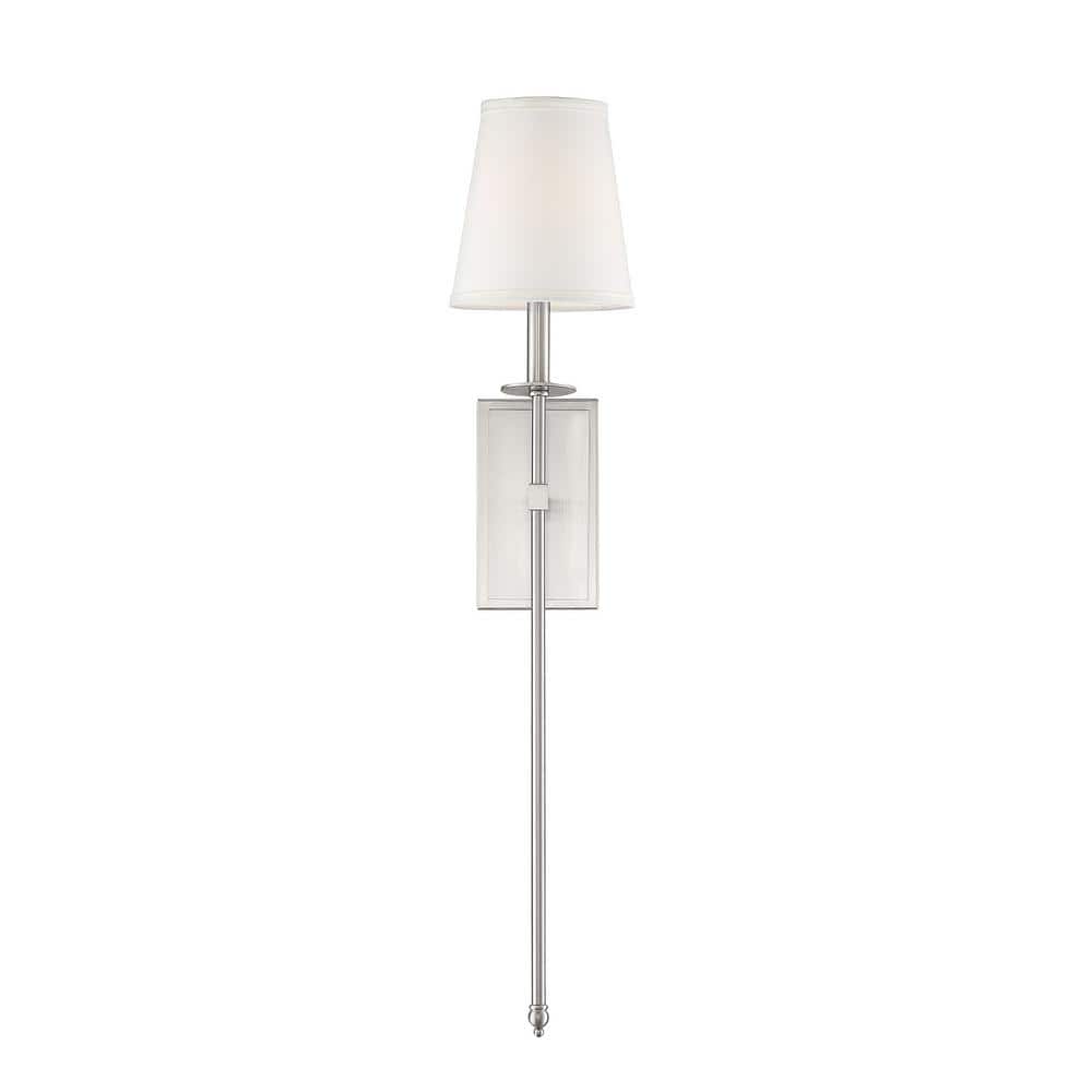 Monroe 33.5" Satin Nickel Outdoor Wall Sconce with White Fabric Shade