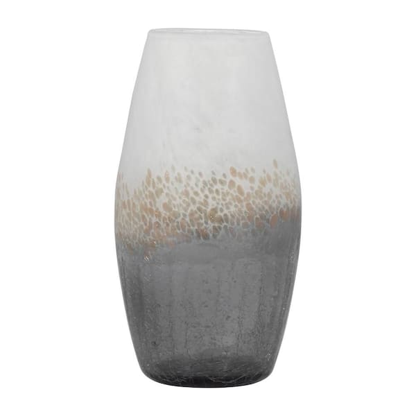 Liv & Skye 12 in. Clear Glass Round Modern Crackle Decorative Vase