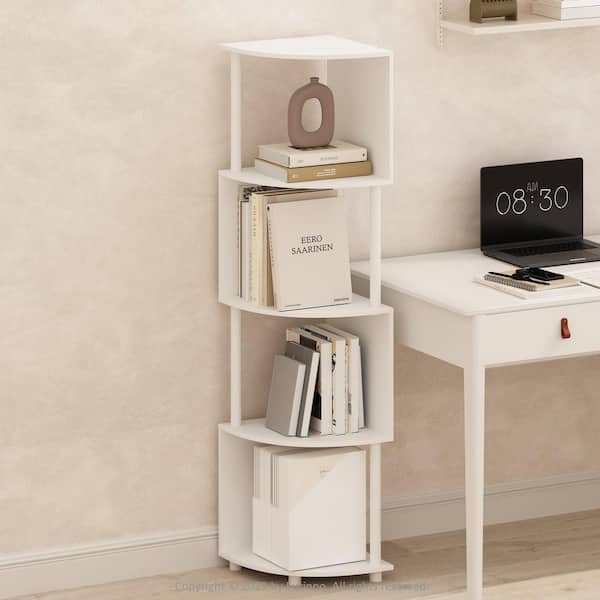 Furinno Basic 57.72 in. Tall White/White Wood 4-Shelf Corner Bookcase with Zigzag Design