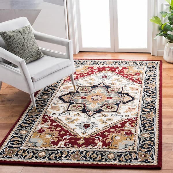 Heritage Ivory/Red 5 ft. x 8 ft. Border Floral Medallion Area Rug