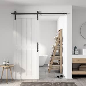 32 in. x 84 in. MDF Sliding Barn Door with Hardware Kit, Covered with Water-Proof PVC Surface, White, H-Frame