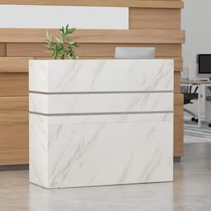 47.2 in. L Rectangle Marble Wood Computer Gaming Desk Reception Desk Executive Writing Workstation with Drawers, Cabinet