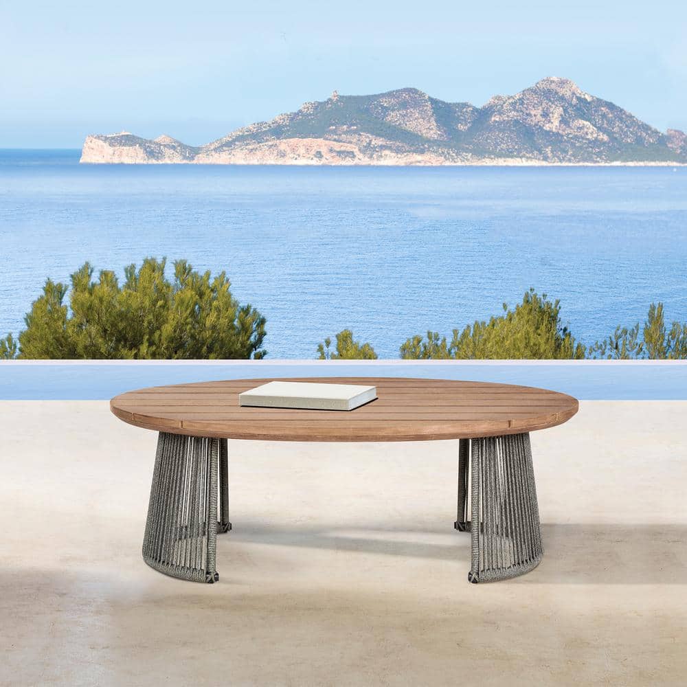 Benicia 47'' Weathered Eucalyptus and Gray Rope Outdoor Coffee Table