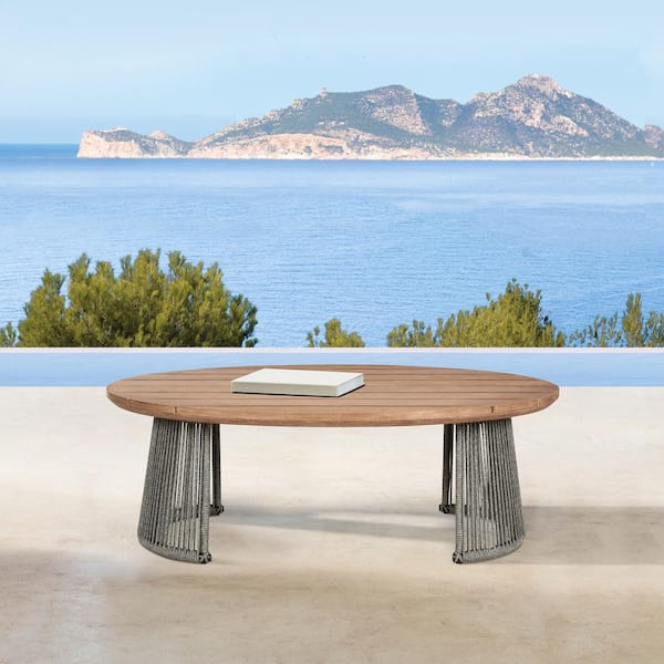 Armen Living Benicia Oval Gray Eucalyptus Wood Outdoor Coffee Table