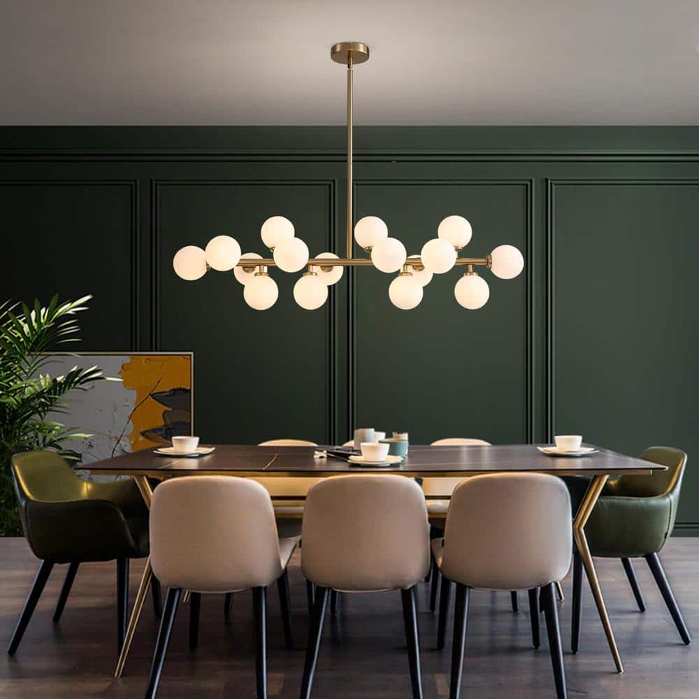 Brass 16-Light Sputnik Chandelier with Frosted Glass Globes