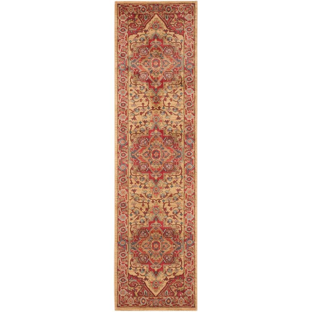 Red and Beige Synthetic 14 ft. Runner Rug