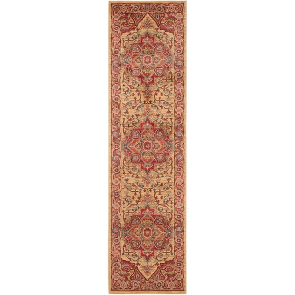 SAFAVIEH Mahal Red/Natural 2 ft. x 8 ft. Floral Border Medallion Runner Rug
