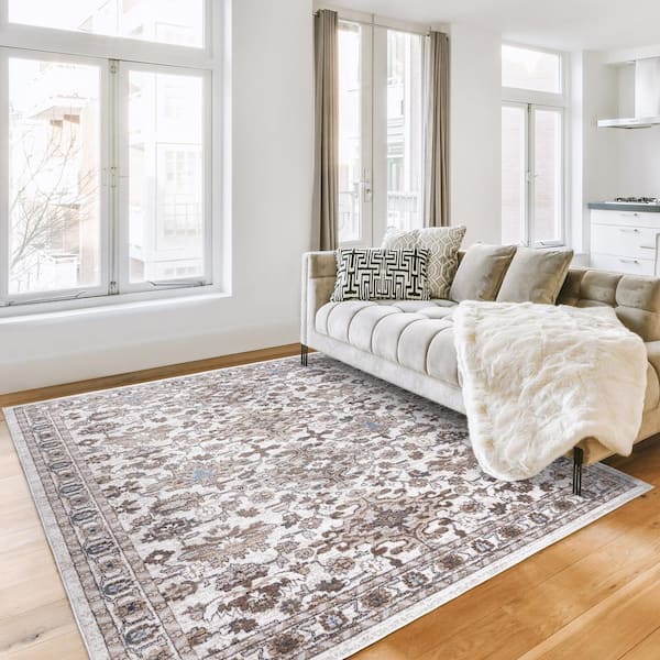 Alor Arcadia Ivory 8 ft. x 10 ft. Oriental/Border Indoor Area Rug