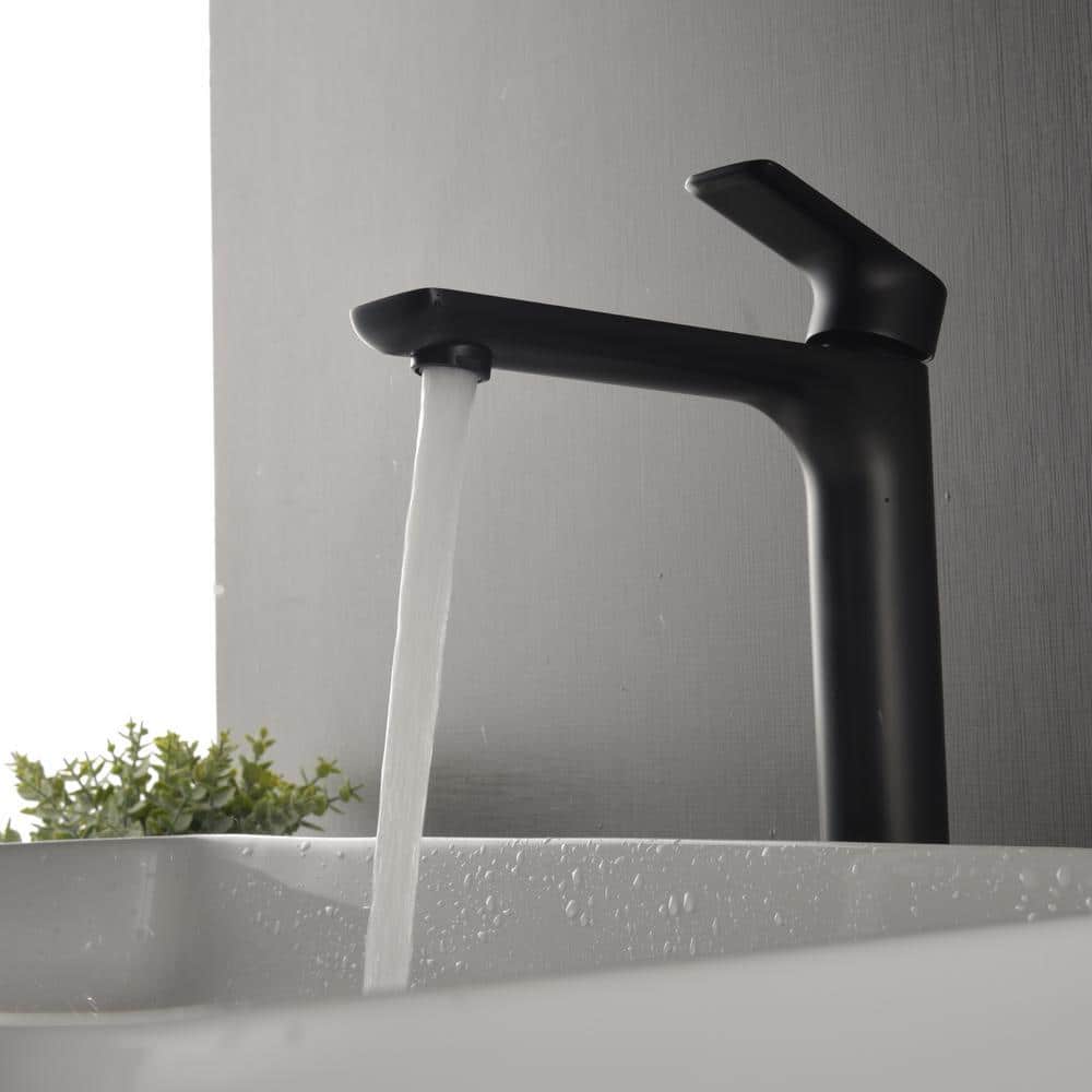 Matte Black Single-Handle Brass Bathroom Vessel Sink Faucet