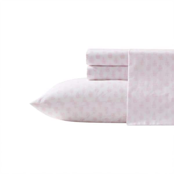 Laura Ashley Francesca Floral 4-Piece Pink/White Percale Cotton King Sheet Set