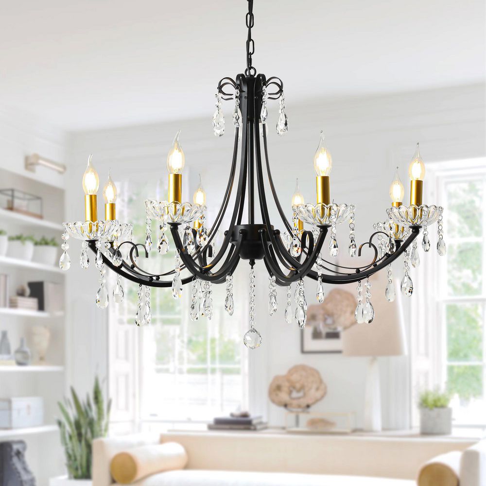 Genoci 8-Light Black Dimmable Classic Traditional Chandelier with