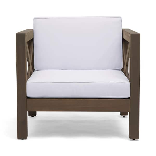 Unbranded Grey Wood Outdoor Dining Chairs with White Cushion, Set of 2