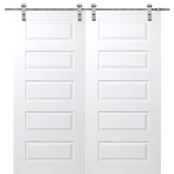 MMI DOOR 72 in. x 80 in. Primed Rockport Smooth Surface Solid Core Double Door with Barn Door Hardware Kit
