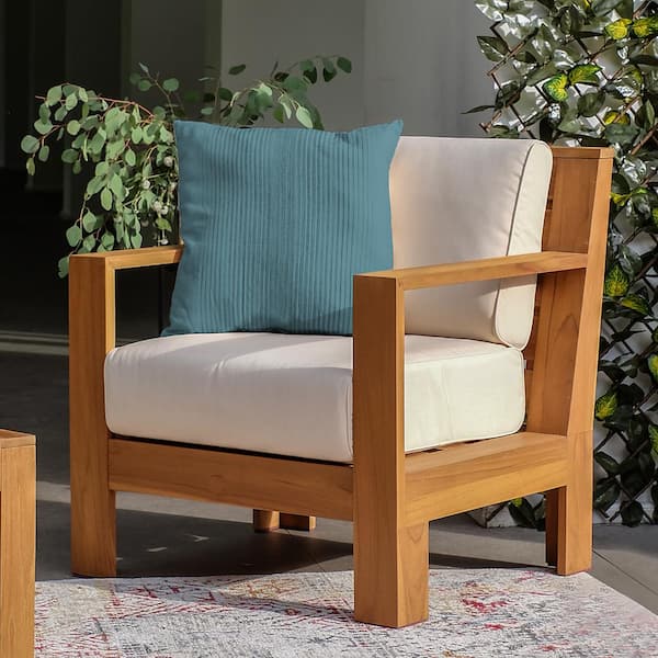 Cambridge Casual Logan Teak Wood Oversized Outdoor Lounge Chair with Sunbrella Vellum Cushion