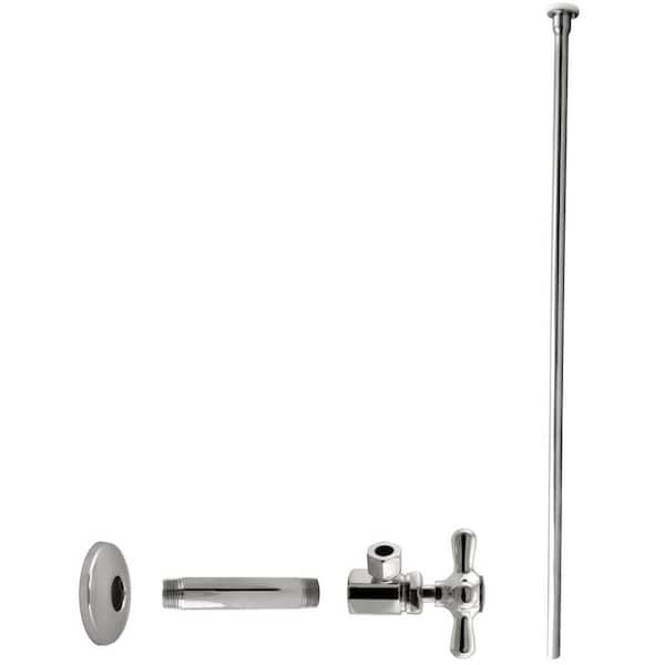 Westbrass 1/2 in. IPS x 3/8 in. OD x 20 in. Flat Head Supply Line Kit with Cross Handle Angle Shut Off Valve, Polished Nickel