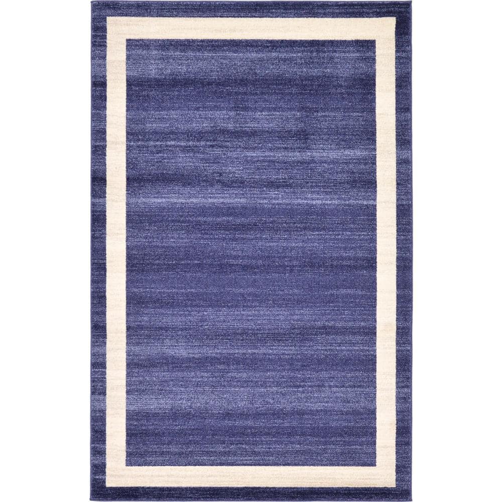 Navy Blue Rectangular Stain-Resistant Synthetic Area Rug