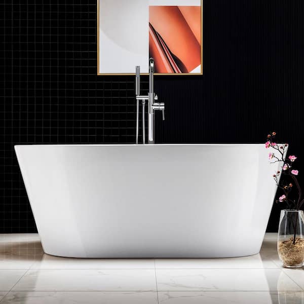 Dieppe 59 in. Acrylic FlatBottom Double Ended Bathtub with Polished Chrome Overflow and Drain Included in White
