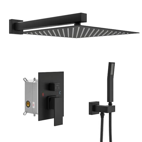Dimakai 2-Spray Dual Wall Mount Fixed and Handheld Shower Head 1.8 GPM with 10 in. Square Rain Shower Head in Matte Black