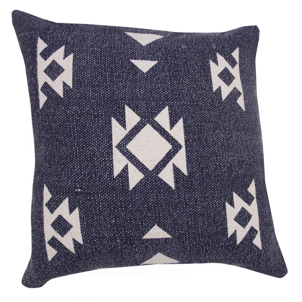 20" Square Blue and White Denim Cotton Throw Pillow