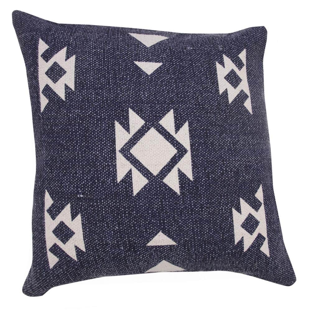 20" Square Blue and White Denim Cotton Throw Pillow