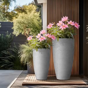 13.5 in. 17.5 in. Dia Stone Finish Extra Large Tall Round Concrete Plant Pot/Planter for Indoor and Outdoor Set of 2