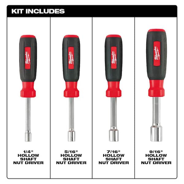 Milwaukee 4 Pc Hollow Shaft SAE Nut Driver Set for sale online 