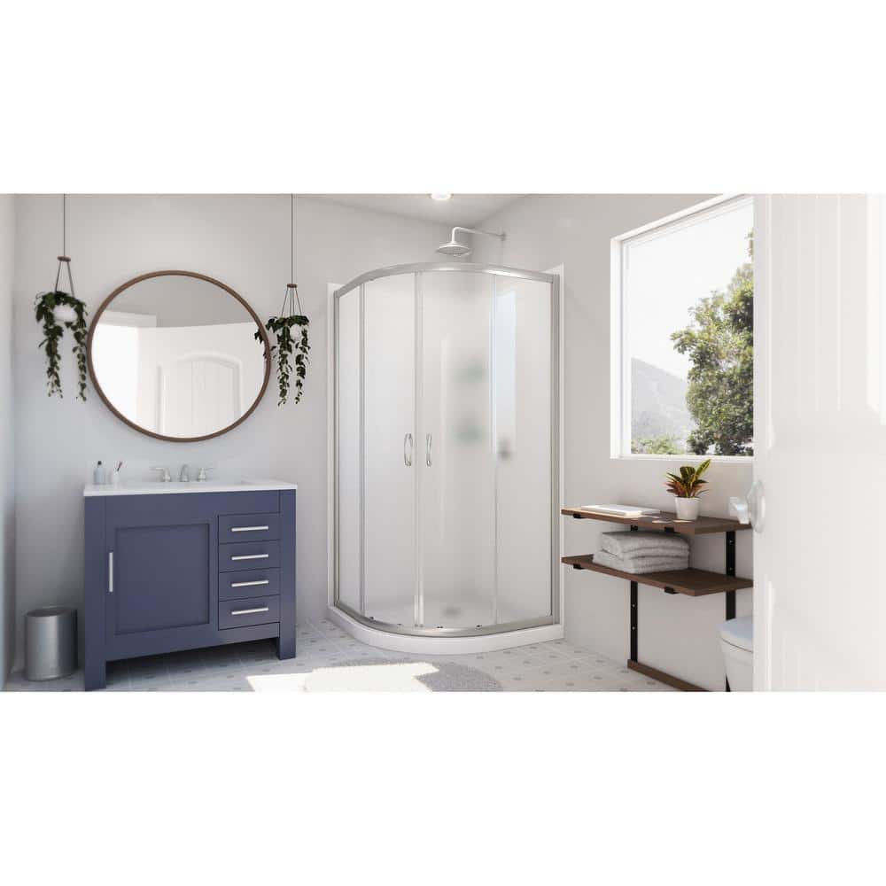 Prime 33" Satin Black Semi-Frameless Frosted Glass Round Shower Enclosure