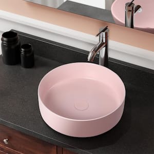 Matt Light Pink Ceramic Circular Round Bathroom Vessel Sink