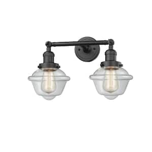 Oxford 17 in. 2-Light Oil Rubbed Bronze Vanity Light with Clear Glass Shade