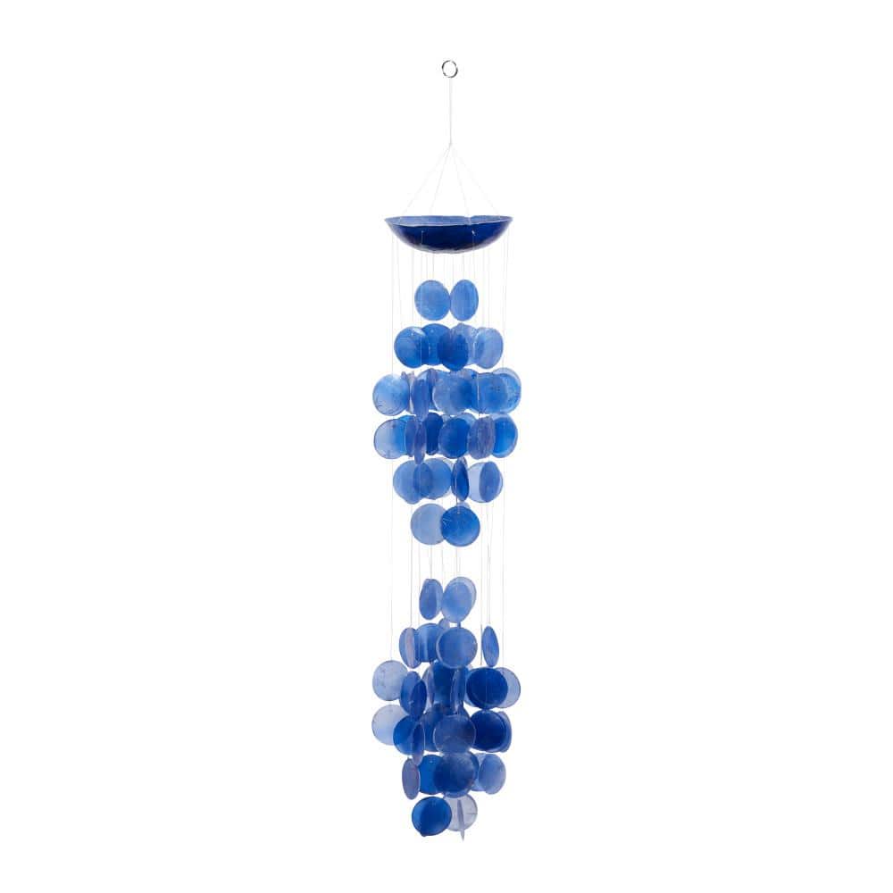 27" Blue Capiz Shell Waterfall Wind Chime with Coconut Canopy