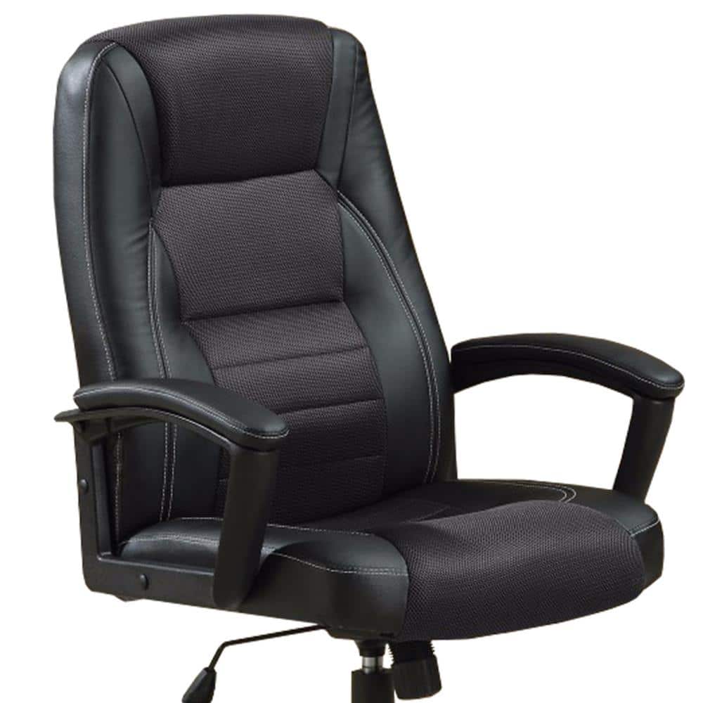 Modern High-Back Black Leather Swivel Executive Chair with Metal Accents