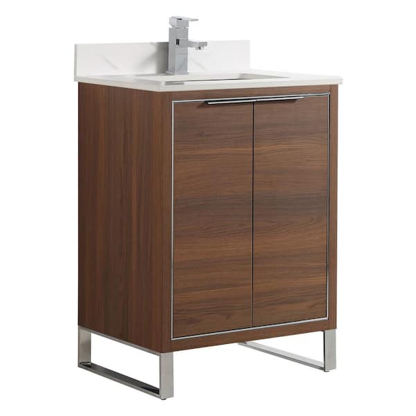 FINE FIXTURES Opulence 24 in. W x 18 in. D x 33.5 in. H Bath Vanity in Walnut Ebony with White Carrara Single sink Top