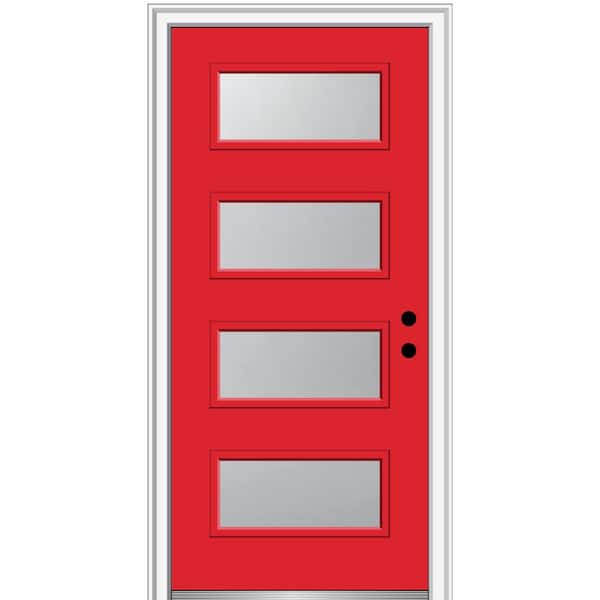 MMI Door 32 in. x 80 in. Celeste Left-Hand Inswing 4-Lite Frosted Glass Painted Steel Prehung Front Door on 4-9/16 in. Frame