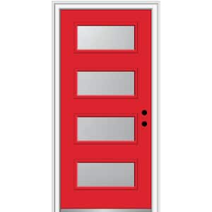 36 in. x 80 in. Celeste Left-Hand Inswing 4-Lite Frosted Glass Painted Steel Prehung Front Door on 4-9/16 in. Frame