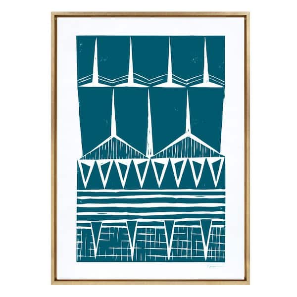 Kate and Laurel Sylvie "Modern Circular Pattern Block Print Teal" by Statement Goods 38 in. x 28 in. Framed Canvas Wall Art