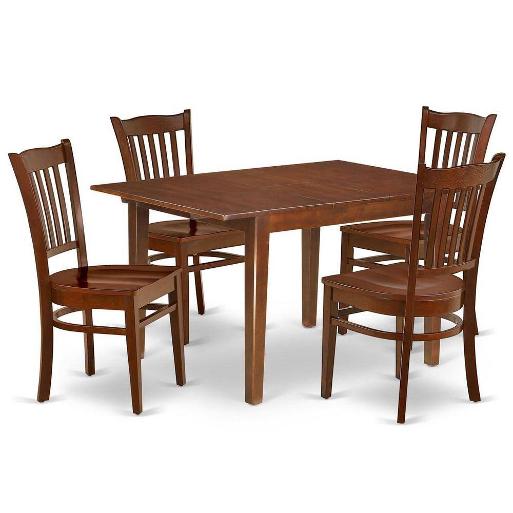 5-Piece Mahogany Finish Solid Wood Top-Rectangular Dining Room Set with Butterfly Leaf-Seats 4