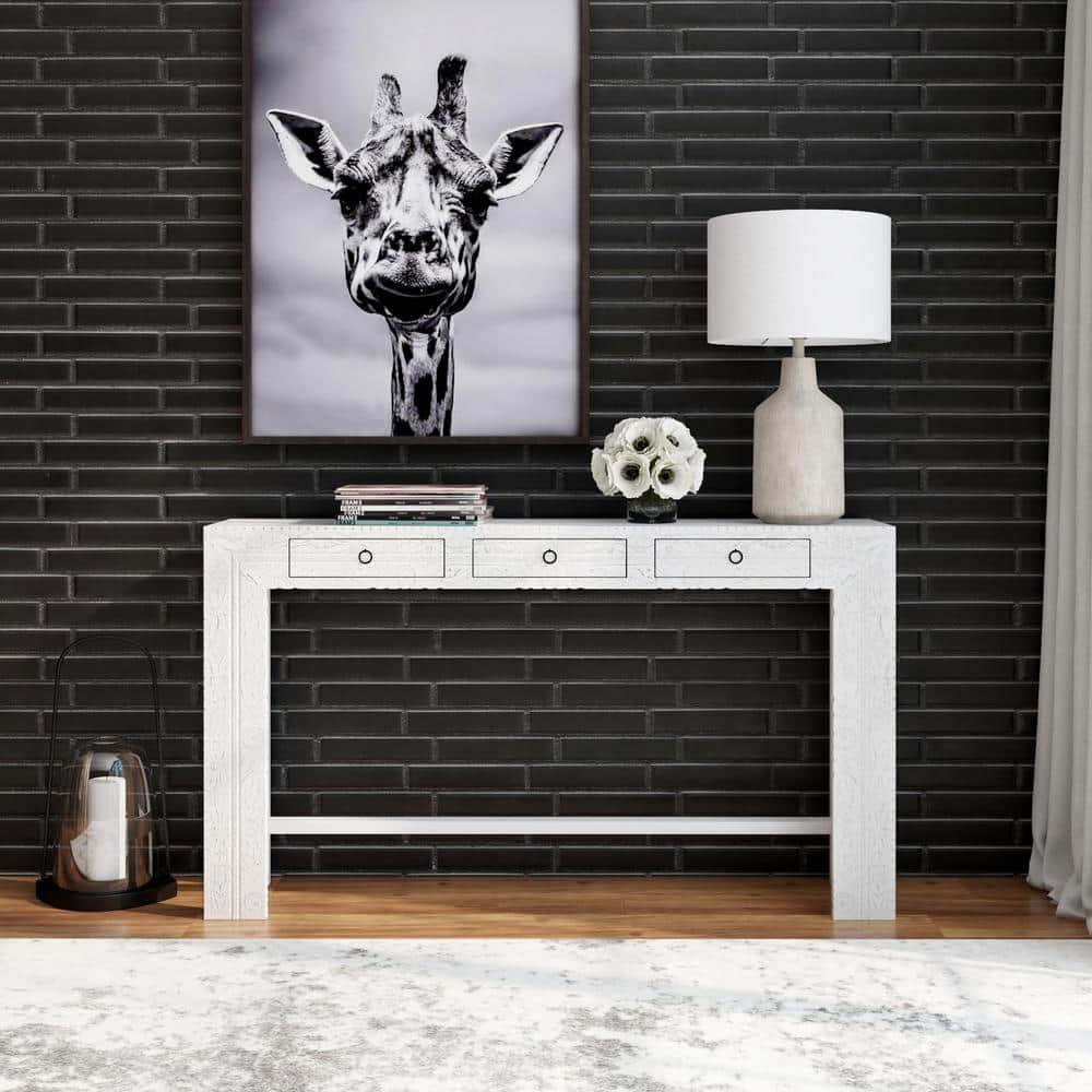 Light Mango Wood Carved Entryway Console Table with Storage