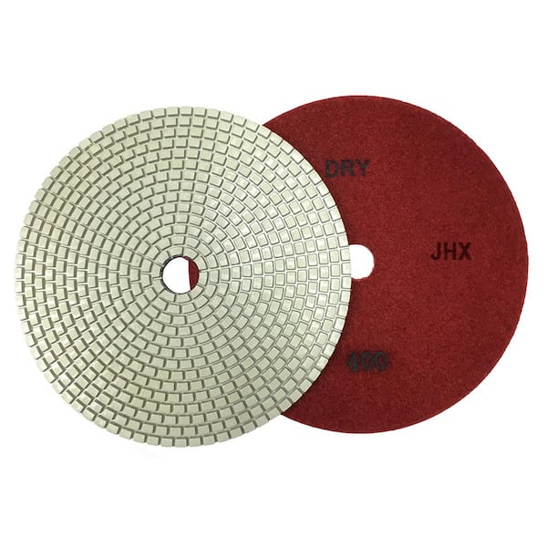 4 in. JHX Wet Diamond Polishing Pads for Granite/Concrete (Set of 7) with 4  in. Semi-Rigid Back Holder