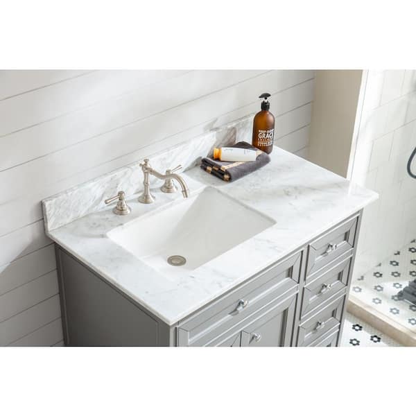 Ari Kitchen And Bath South Bay 37 In Single Bath Vanity In Gray With Marble Vanity Top In Carrara White With White Basin Akb South 37 Gr The Home Depot