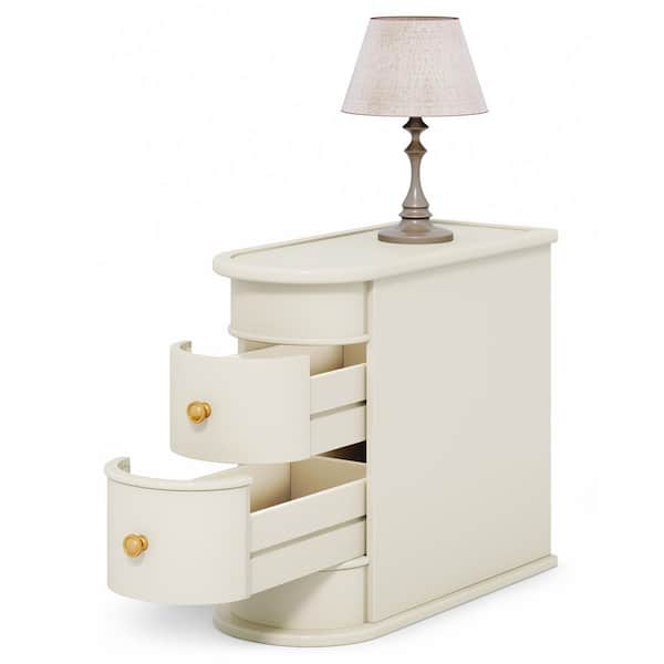 BYBLIGHT Kerlin 23.6 in. White Rectangle Wood End Table with 2-Drawers