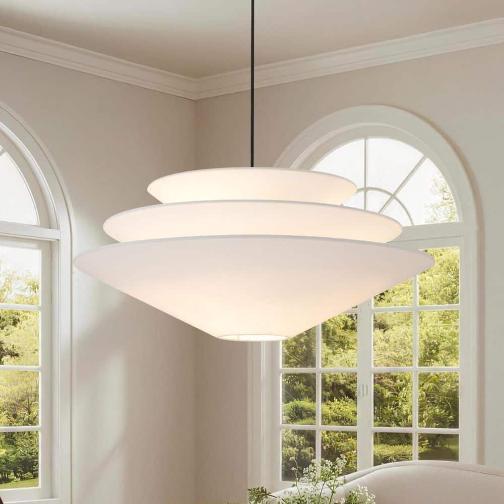 Haven 2-Light 23.6 in. W Modern Minimalist Matte Black Tiered Disc Pendant Light for Dining Room and Living Room price history on PriceWatchPro