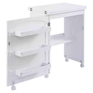 Folding Sewing MDF Craft Table Shelves Storage Cabinet