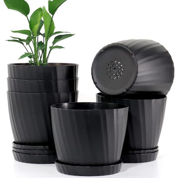 ITOPFOX Garden 6 in. L x 5.7 in. W x 4.9 in. H Black Plastic Round Indoor/Outdoor Planter (6-Pack)